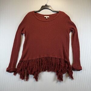 Anthropologie Eri + Ali Malla Pullover Tassel‎ Fringe Sweater Large Red Burgundy